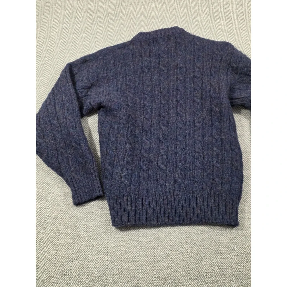 Alps Merrimac Valley Mens Navy Blue Cable Knit Wool Sweater Red Deer Head Size M